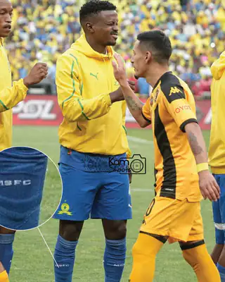 Sundowns player with custom shin pads