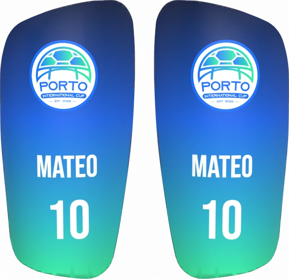 Porto Cup template pads in the tournament colours with name Mateo and number 10